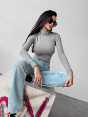 Daisy Ola voga cotton turtleneck blouse, gray image 0