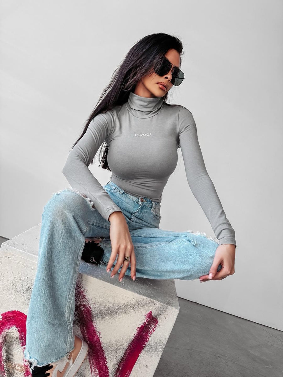 Daisy Ola voga cotton turtleneck blouse, gray image 0