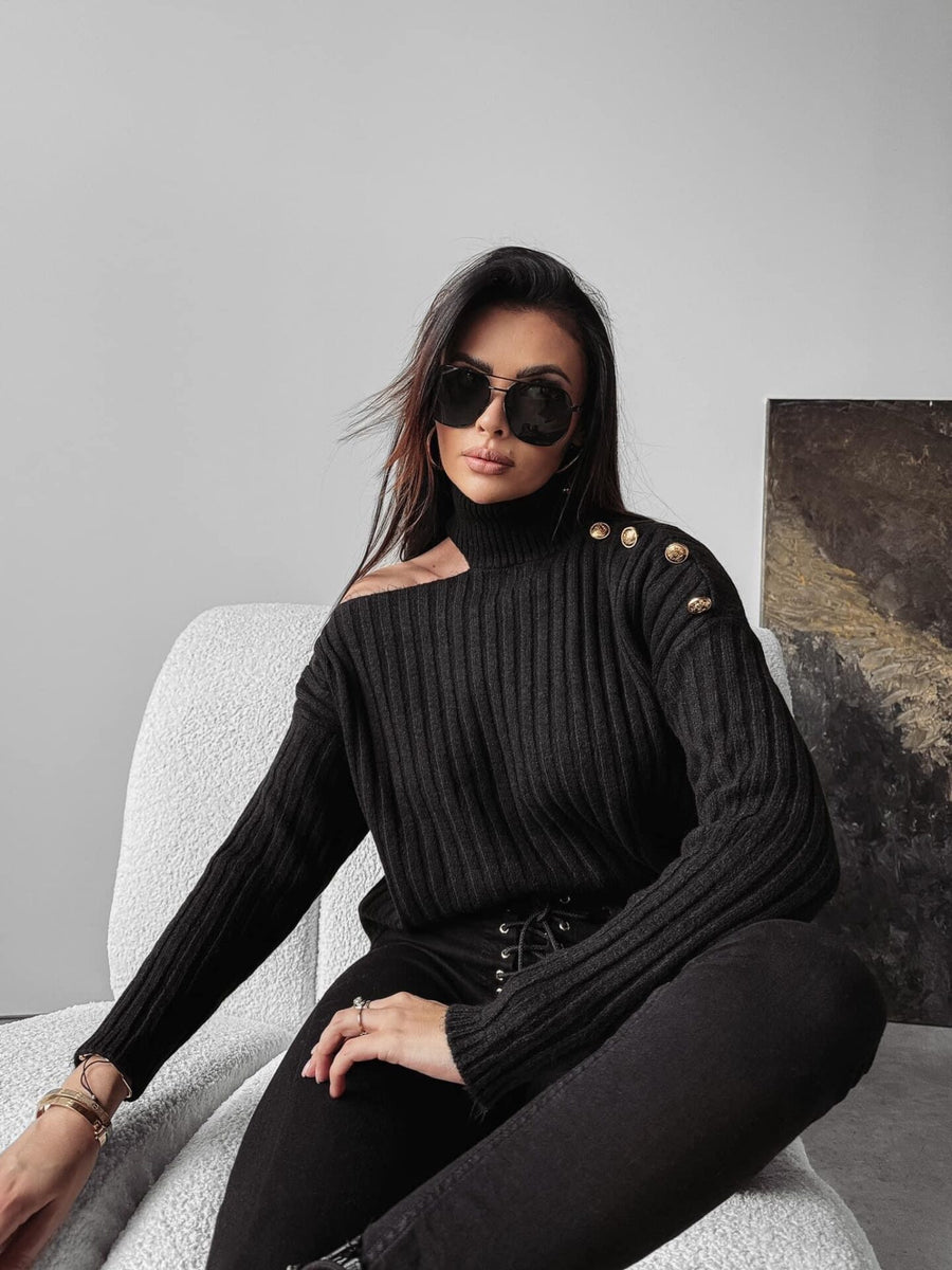 Ashley Ola Voga black knitted sweater with cutout image 2