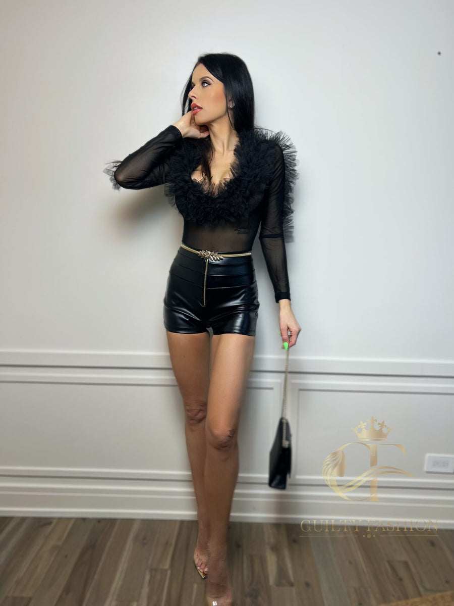 COLORIT LONG SLEEVE MESH TOP BLACK image 4