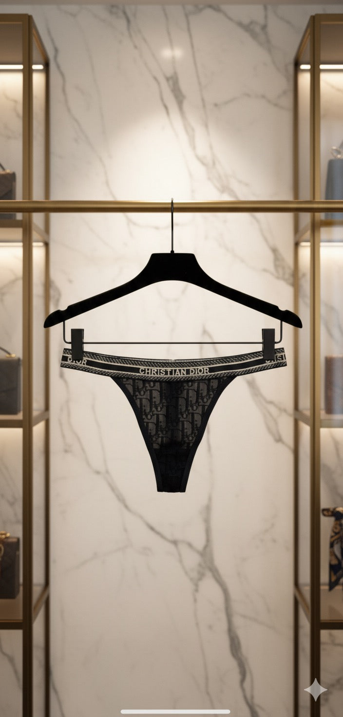 Woman CD Logo Sheer-
Lace Lingerie Thong Underwear