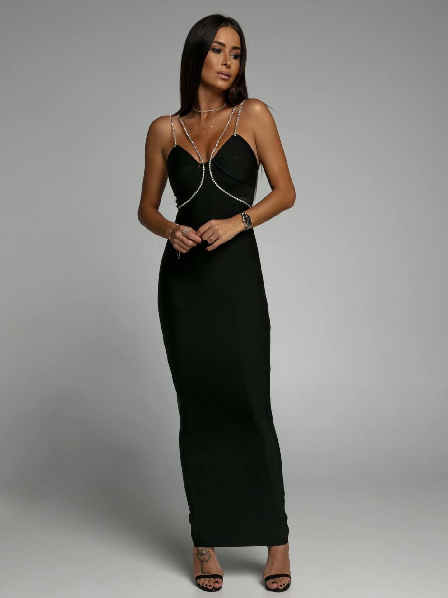 Evie Diamante Black Maxi Bandage Dress image 0