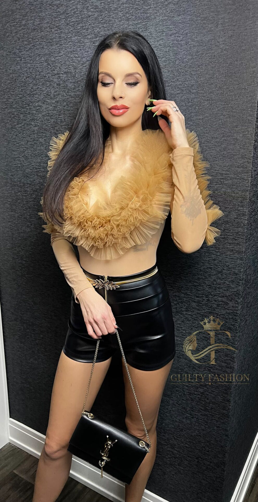 COLORIT LONG SLEEVE MESH TOP NUDE image 0