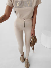 Hedwig Ola Voga gold zipper leggings beige image 0