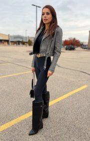Avira Faux Leather Grey Jacket image 7