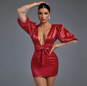 V Neck Studded Sleeve Mini Gravity Bodycon Dress image 0