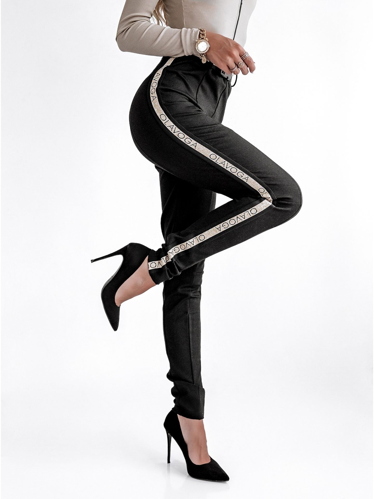 Gold Belt Ola Voga logged pants black image 1