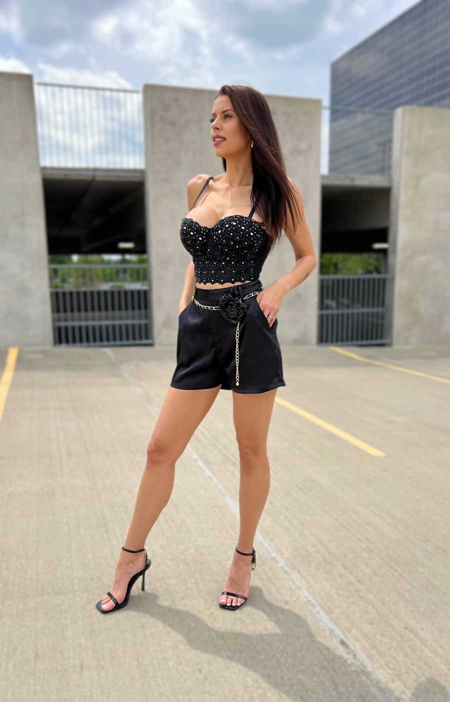 Serenity Black Satin Shorts With Belt image 5
