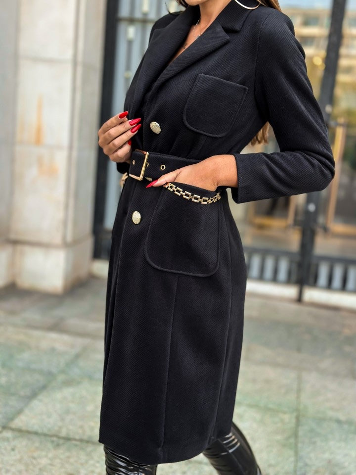 MIAMI BLACK COAT WITH GOLD CHAIN image 2