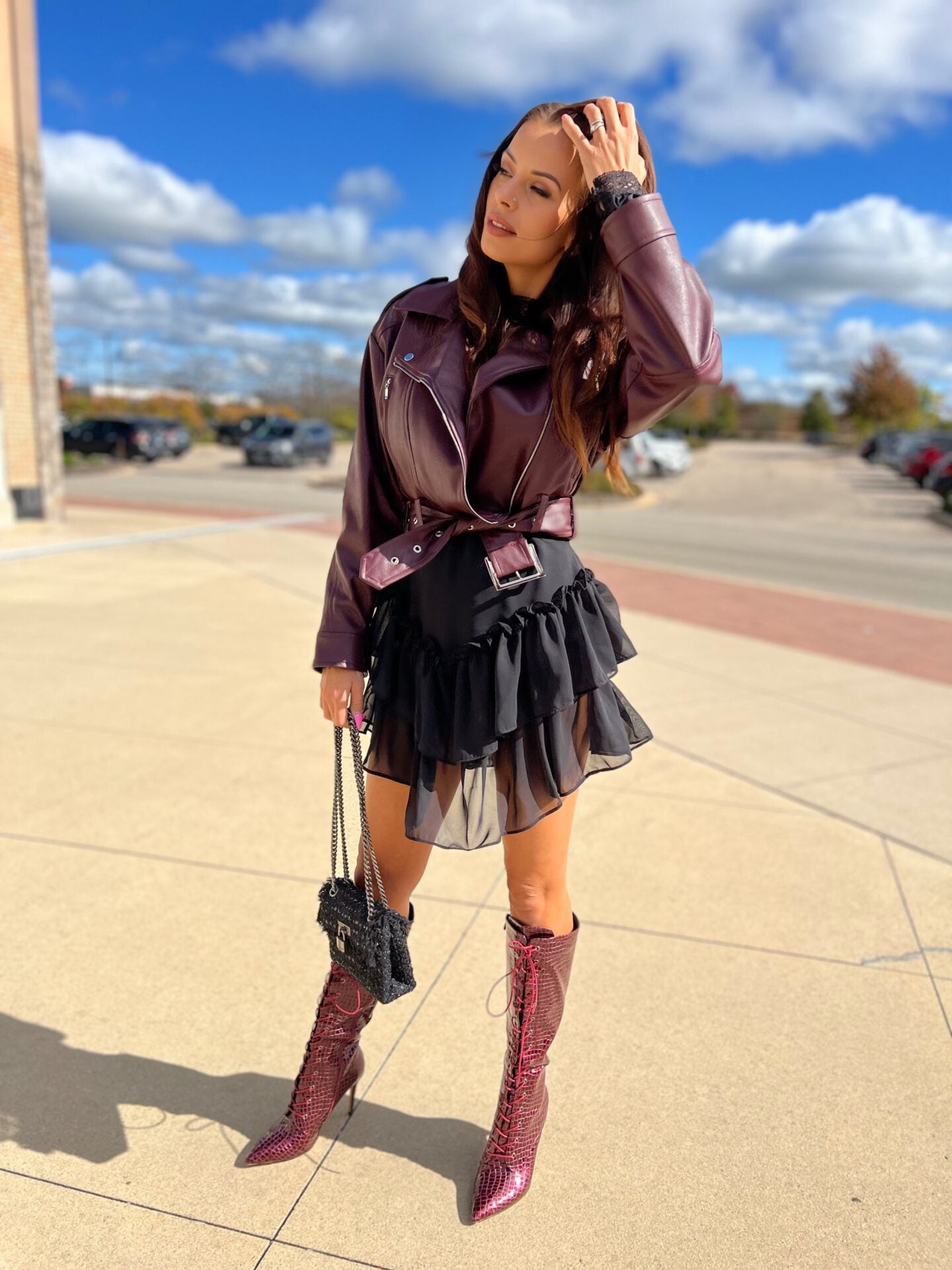Celestia Ola Voga burgundy eco-leather biker jacket image 1