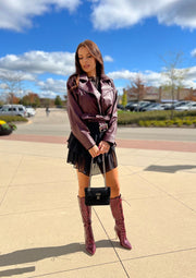 Celestia Ola Voga burgundy eco-leather biker jacket image 2