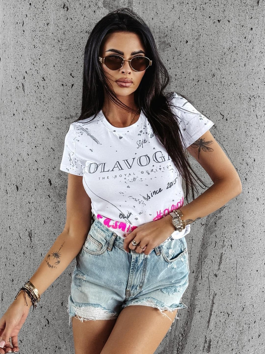 Classic women's T-shirt SPLIT OLAVOGA white shirt straight fitted CIVIC OLAVOGA white image 2