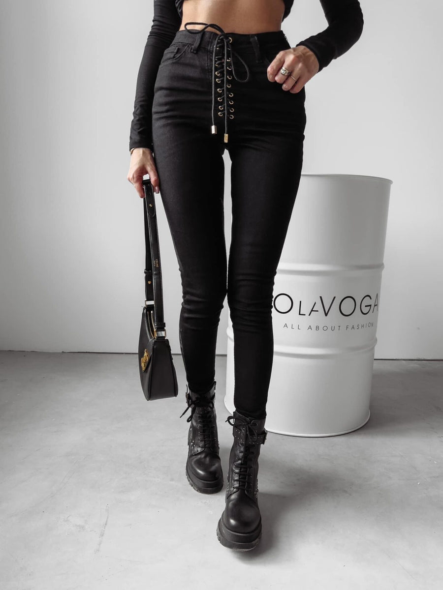 Evie Ola Voga slim fit trousers with ties, black - M image