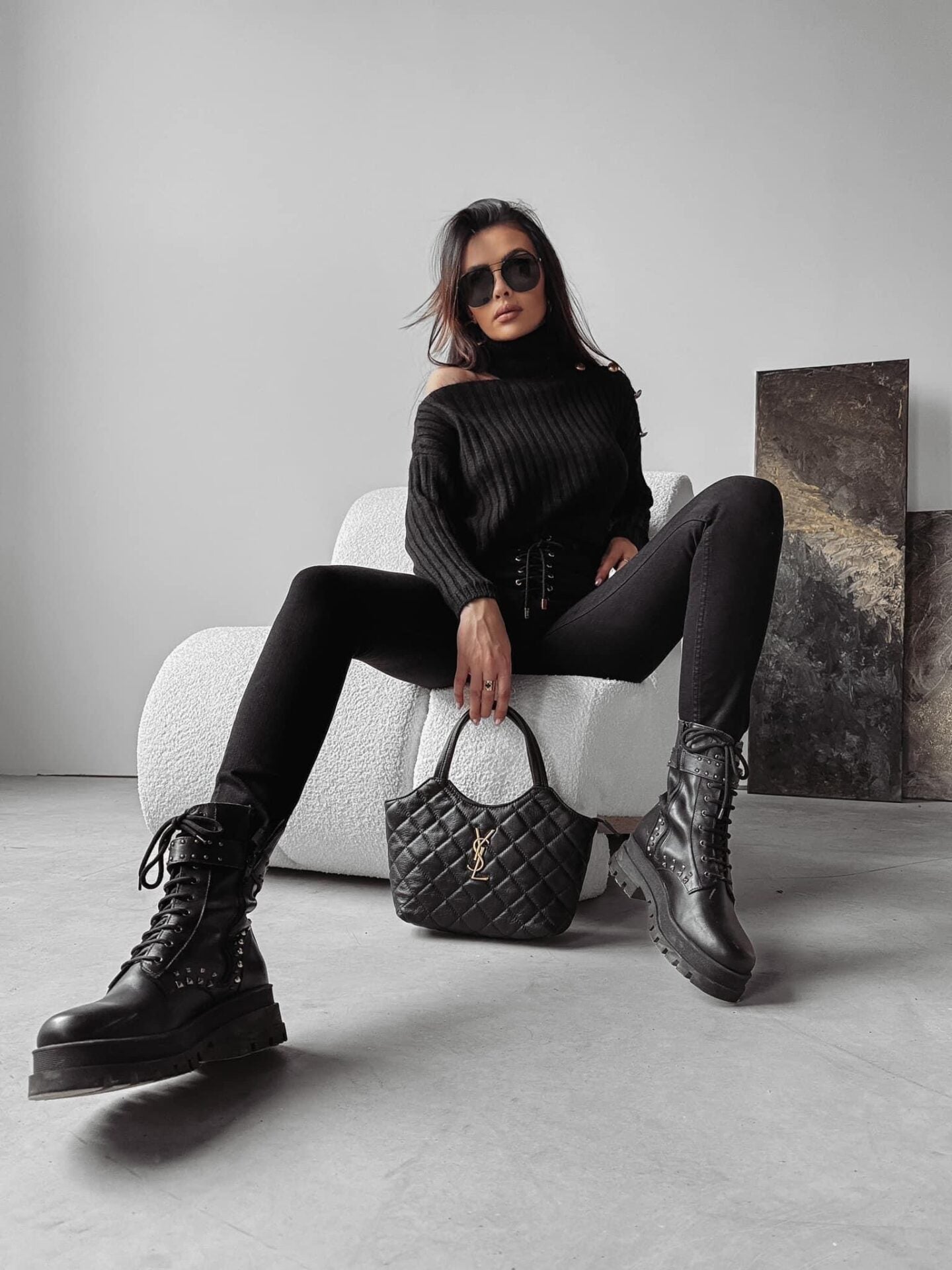 Ashley Ola Voga black knitted sweater with cutout image 1