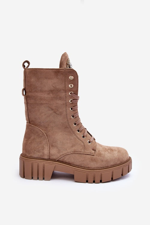 SUEDE WORKER BOOTS WITH JEWELRY DECORATION, DARK BEIGE MARX image 4