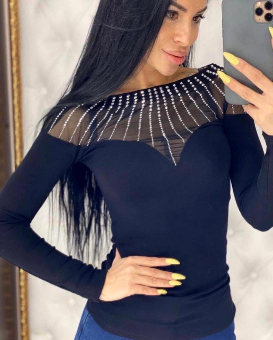 BLOUSE WITH MESH INSERT BLACK image 1