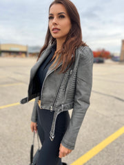 Avira Faux Leather Grey Jacket image 8