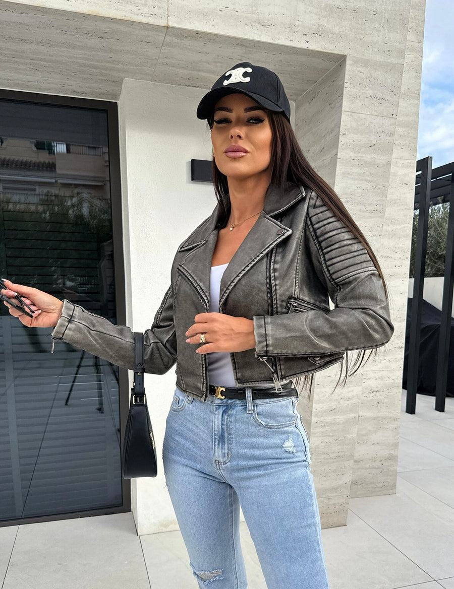 Avira Faux Leather Grey Jacket image 4
