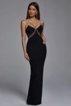 Evie Diamante Black Maxi Bandage Dress