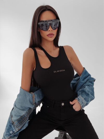 Ola Voga black ribbed cutout bodysuit