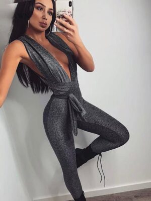 JUMPSUIT WITH SHINE , BLACK