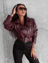 Celestia Ola Voga burgundy eco-leather biker jacket