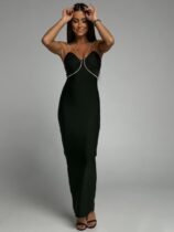 Evie Diamante Black Maxi Bandage Dress