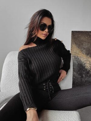 Ashley Ola Voga black knitted sweater with cutout