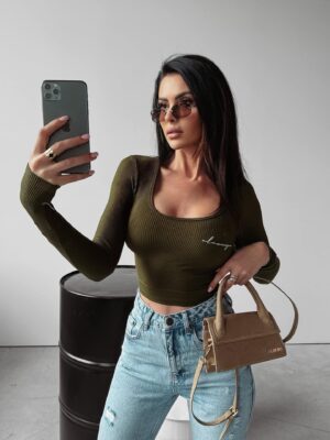 Jaida Ola Voga khaki classic ribbed blouse