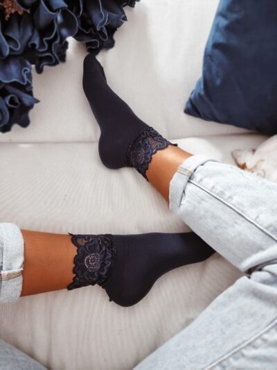 SOCKS WITH LACE TOP BLACK