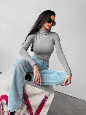 Daisy Ola voga cotton turtleneck blouse, gray