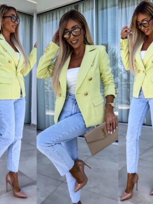 CLASSIC BUTTONS BLAZER WITH LIME HOUNDS PATTERN