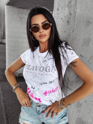 Classic women's T-shirt SPLIT OLAVOGA white shirt straight fitted CIVIC OLAVOGA white